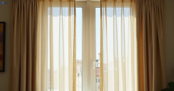 Dull dusty drapes in bokarina before professional cleaning